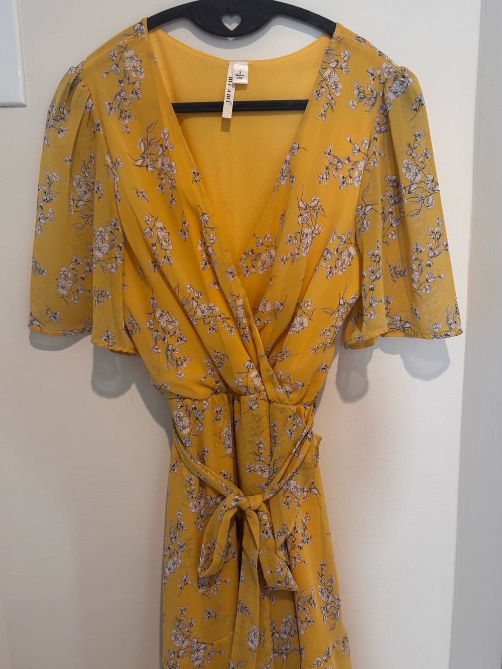 Miami Francesca's Yellow Floral Wrap High Low Ruffle Dress Size Small